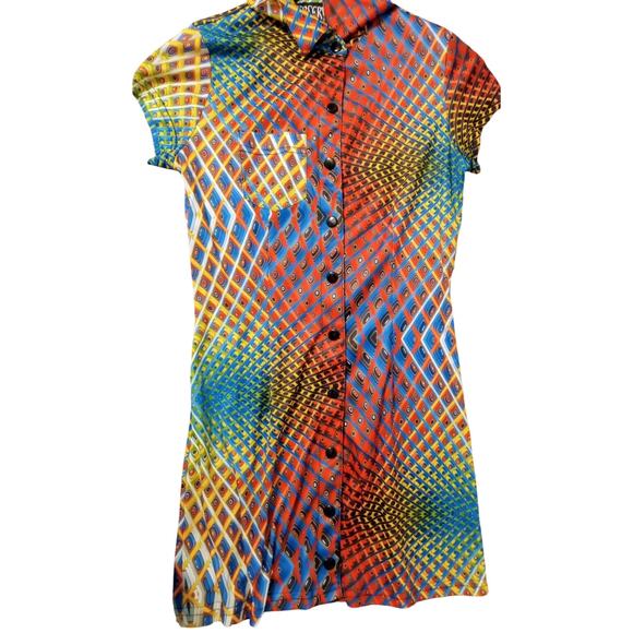 Vintage 90s Lip Service Psychedelic Mini Dress Rose Tag Y2K Rave USA Made SZ S - Picture 5 of 10